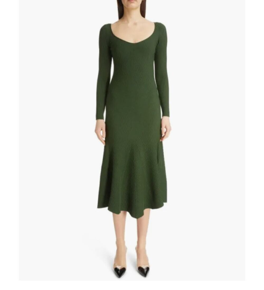 Alaïa Mitered Rib Knit Midi Dress in Veronese